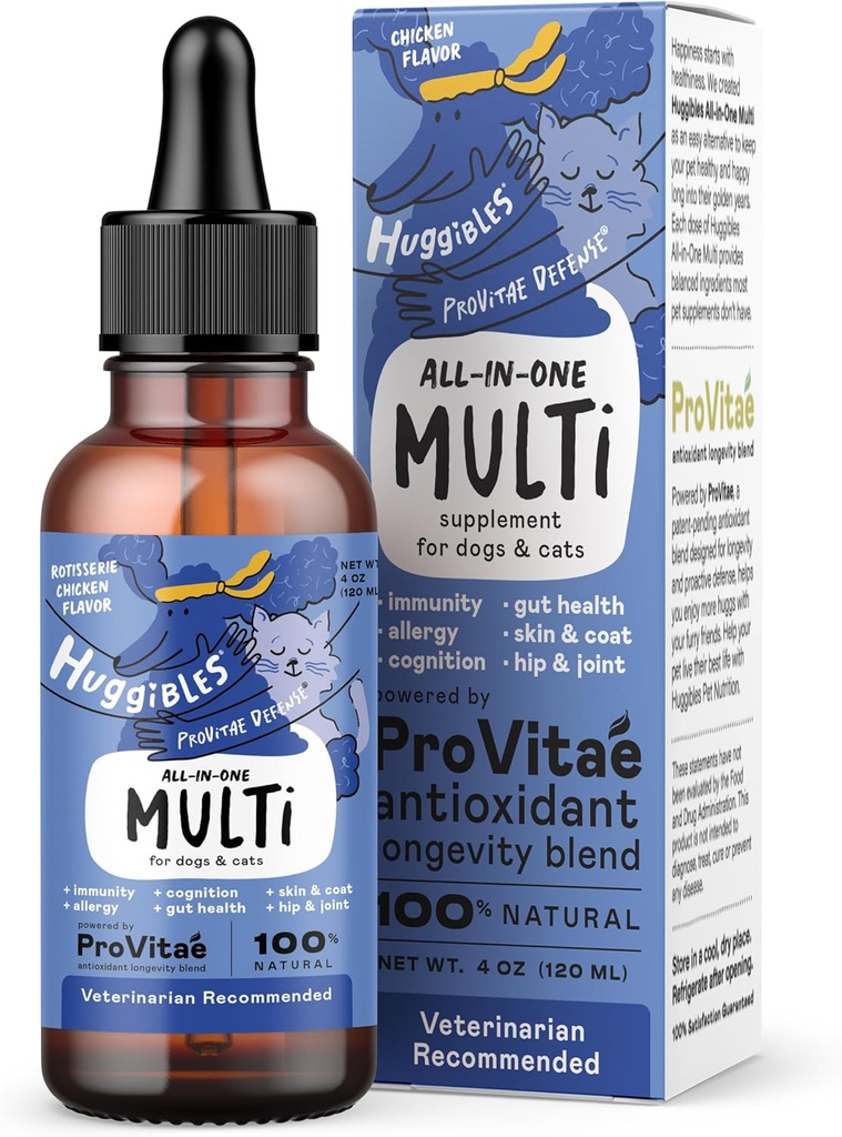 All-in-One Multi-Flüssig-Multivitamin für Hunde und Katzen – Tägliche Ergänzung mit Verdauungs-, Immunitäts-, Allergy & Skin & Coat-Unterstützung, Mobilitätsunterstützung – Antioxidante Mischung für Langlebigkeit, 4oz