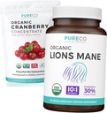 Cranberry Powder & Lions Mane (1-Month Supply) Mindful Cranberry Bundle of Organic Cranberry Konzentrat Powder 50:1 Extract (100 Scoops) & Bio Lions Mane Mushroom 10:1 Extrakt (60 Caps)
