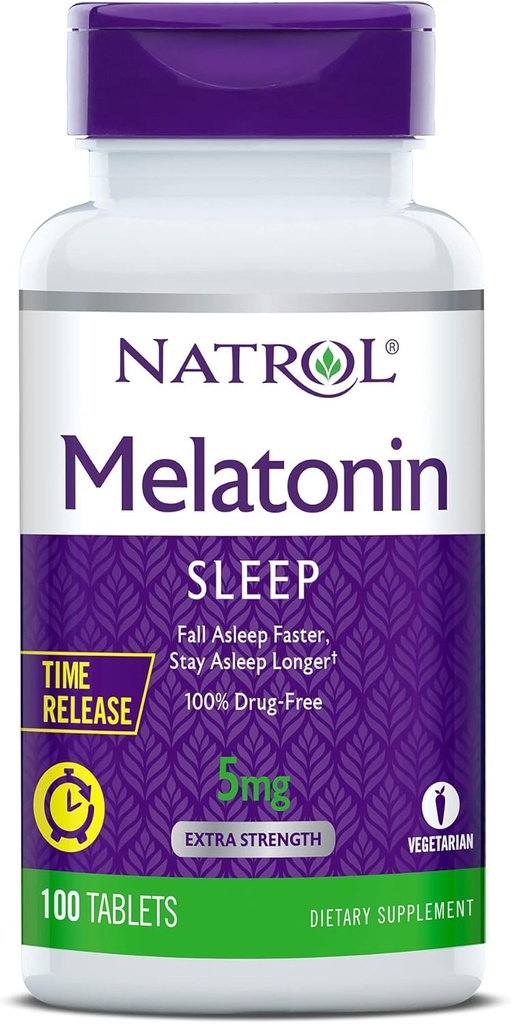 Natrol Time-Release Melatonin 5 mg, Nahrungsergänzung für restful Sleep *, 100 Tabletten (Pack von 2), 200 Tage Versorgung