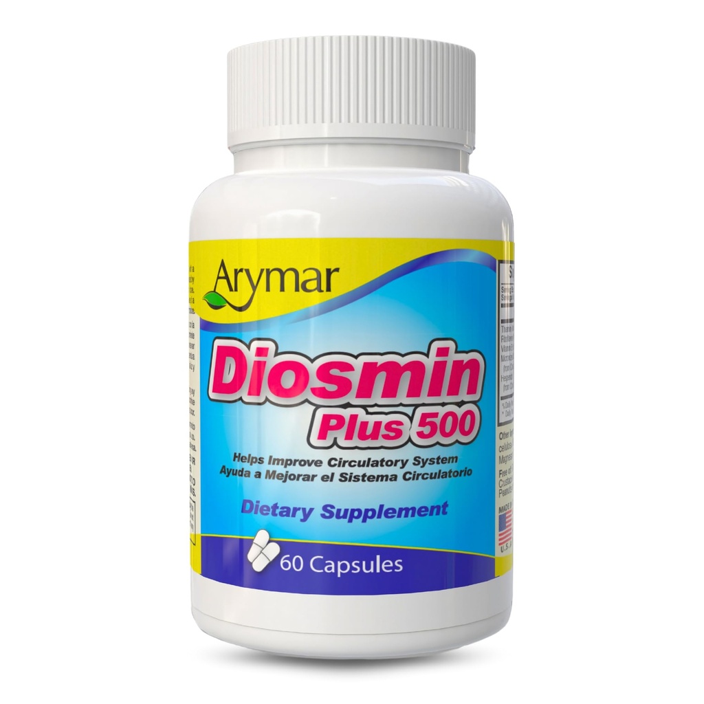 Arymar Diosmin 500mg mit Vitamin B-Komplex: Zirkulationsformel für Leg Vein Integrity und Normaler Blutfluss, Gefäßgesundheit und Mikrozirkulation, 60 Kapseln