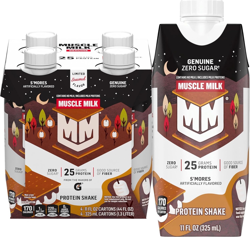 Muscle Milk Genuine Protein Shake,S'mores, 25g Protein, 11 Fl Oz (Pack von 4)