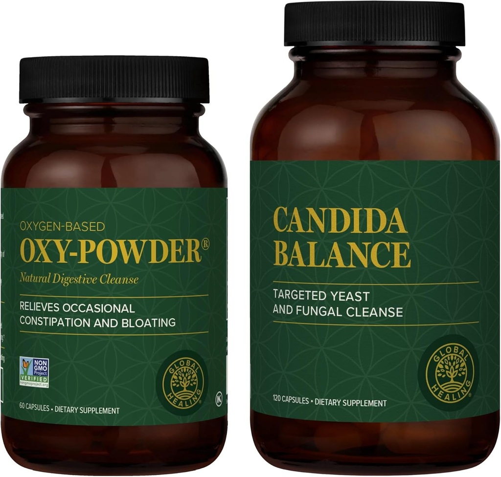 Global Healing Center Oxy-Powder & Candida Balance Kit - Constipation Relief für Frauen und Männer und Detox für natürliche Candida Cleanse, Feminine Balance Complex