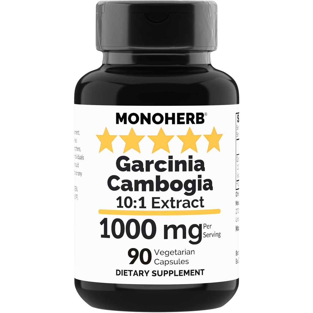 MONOHERB Garcinia Cambogia 1000 mg - 90 Veg Kapseln - Hohe Potenz 10:1 Extrakt