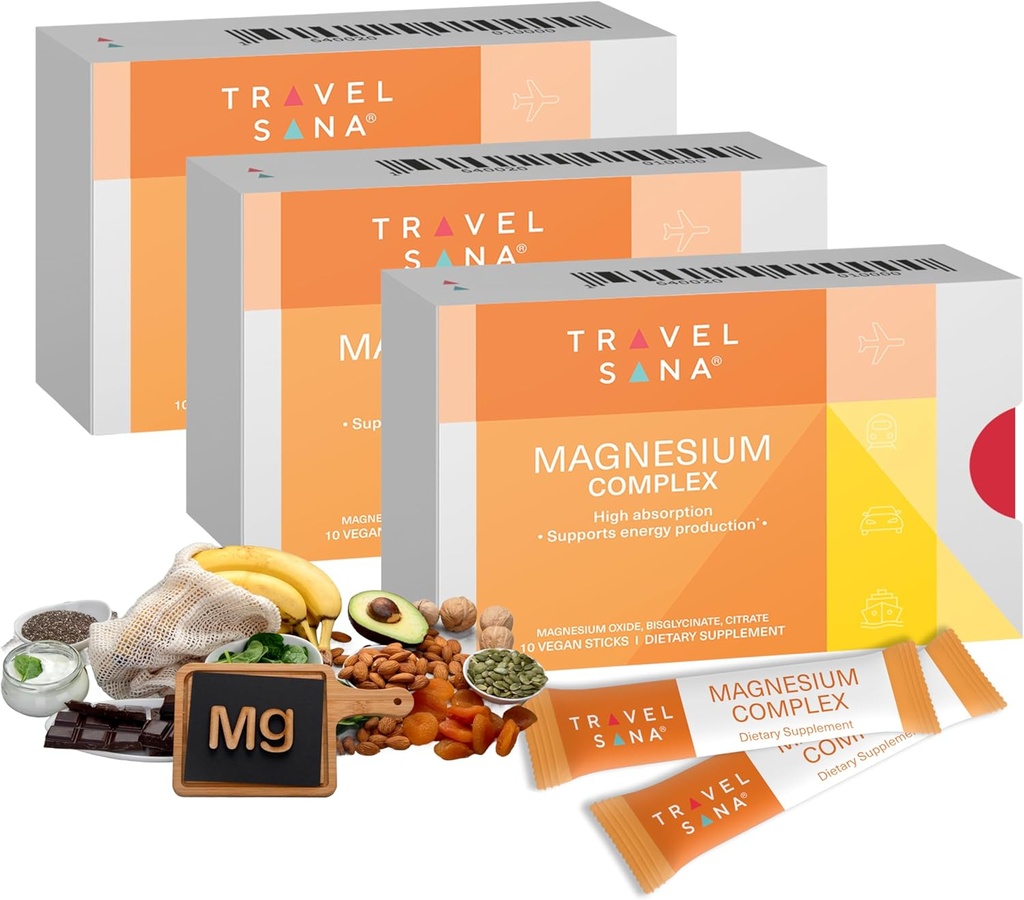 Magnesium Complex | Optimize Travel Relaxation & Recovery | Reduces Tiredness and Fatigue Related to Travel | Magnesium Powder Packets | Fast-Acting | 30 Sticks