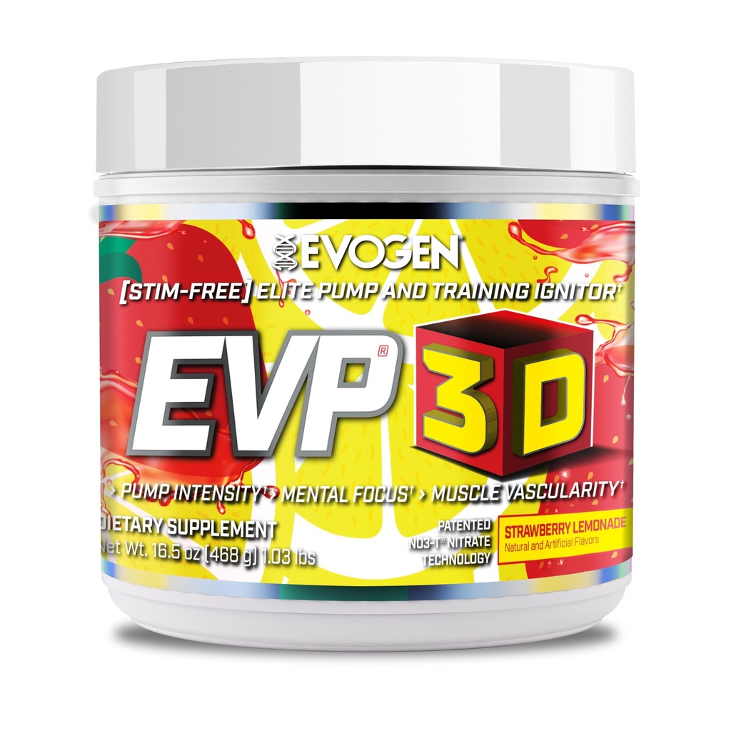 Evogen EVP 3D - Stim Free Pre Workout Powder for Men & Women | Sugar Free Non Stim Preworkout mit Beta Alanine und Kreatin für Energie & Pumpe | Strawberry Lemonade | 40 Servietten