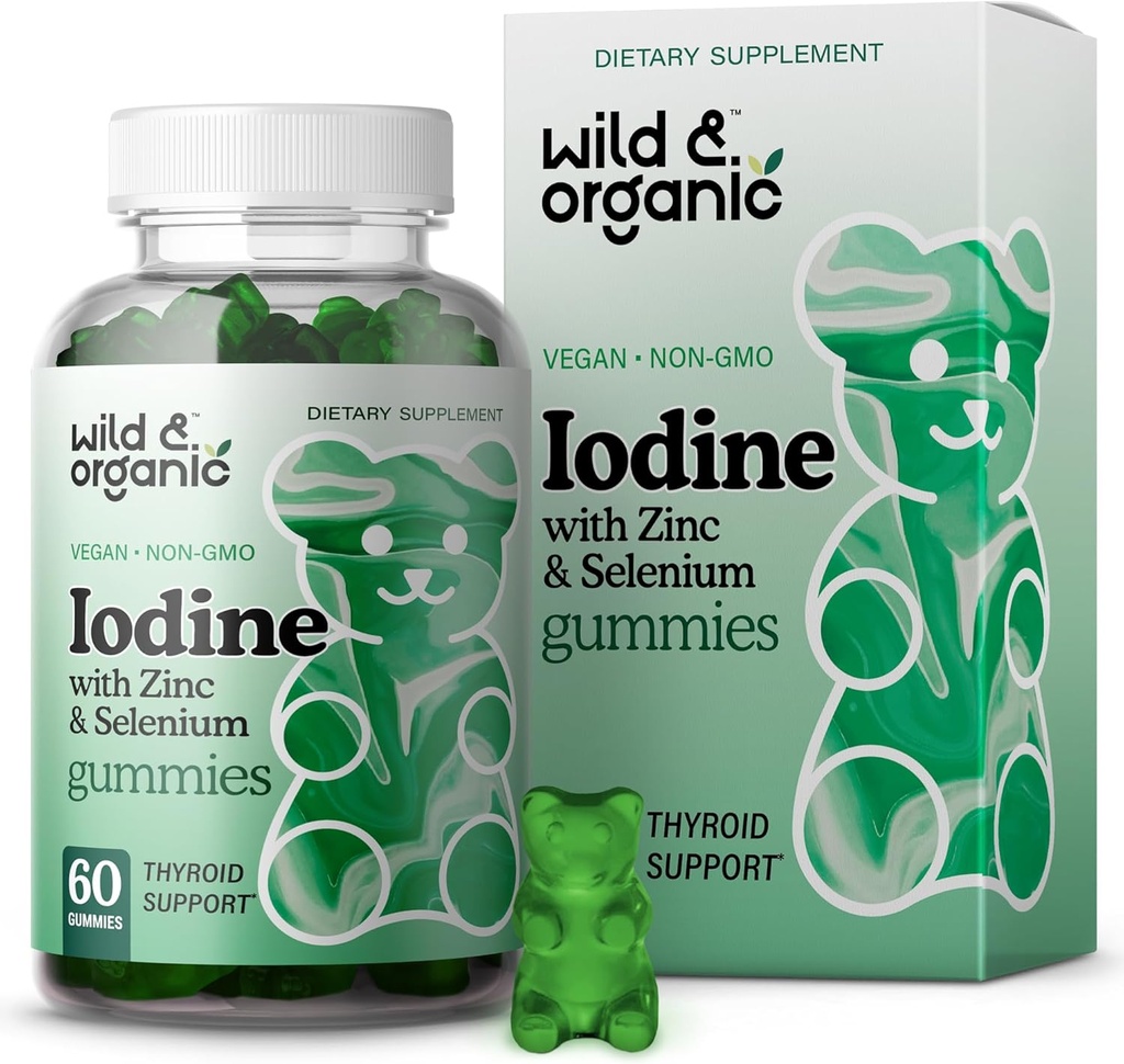 Wild & Organic Iodine Gummies 250mcg - Immununterstützung Complex w/Potassium Iodide - Selen Zink-Iodine-Ergänzung für Immunität & Gesamtunterstützung - 60 Vegan, Pectin-Based Gummies
