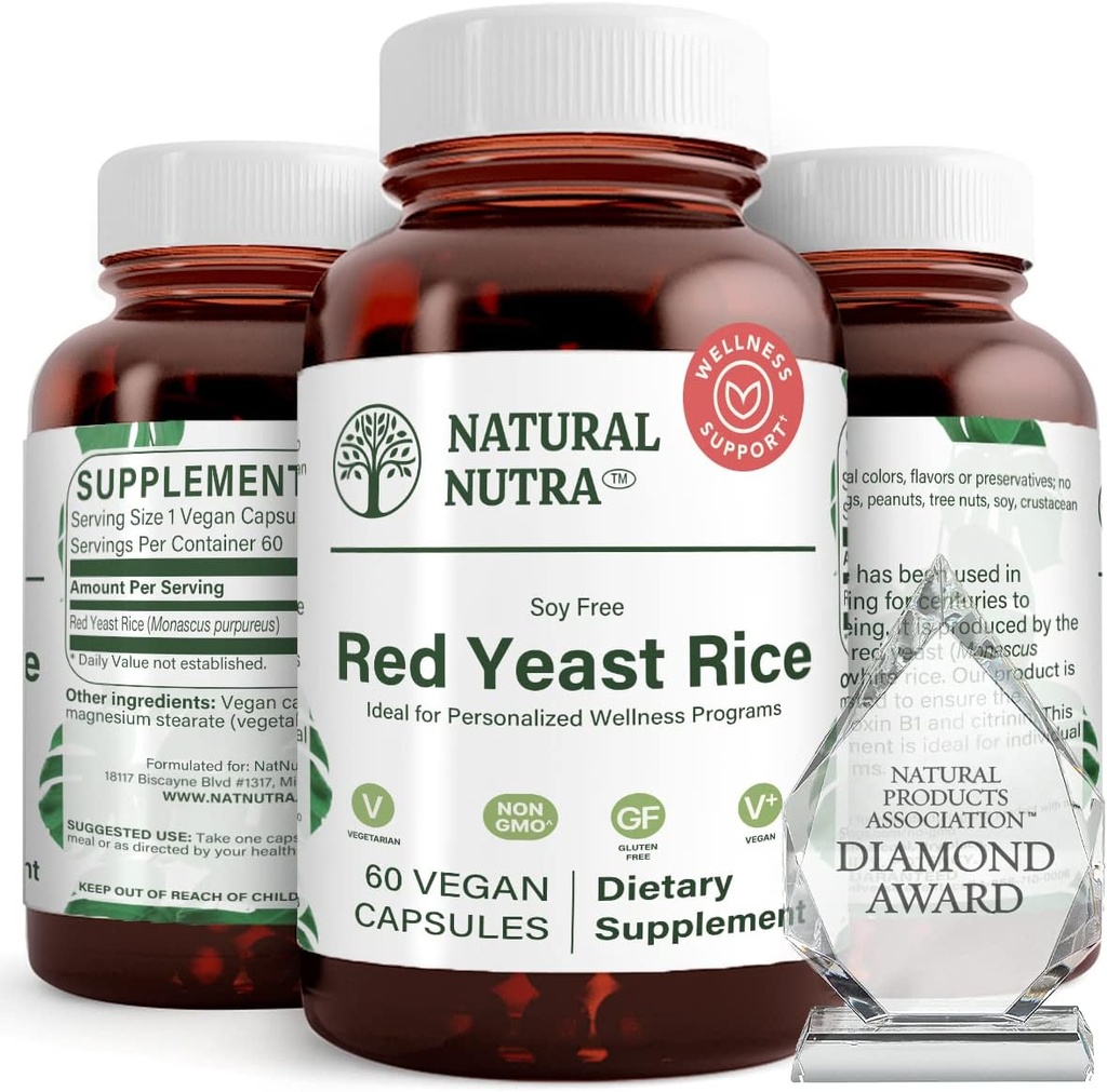Natürliche Nutra Rote Hefe Reis Extrakt, Herz-Kreislauf-Unterstützung, hilft Immunität zu verbessern, hilft Körperfette und Herzgesundheit zu bewahren, Verdauung zu verbessern, Glutenfreie Ergänzungen, 600 mg 60 Kapseln (3 Pack)
