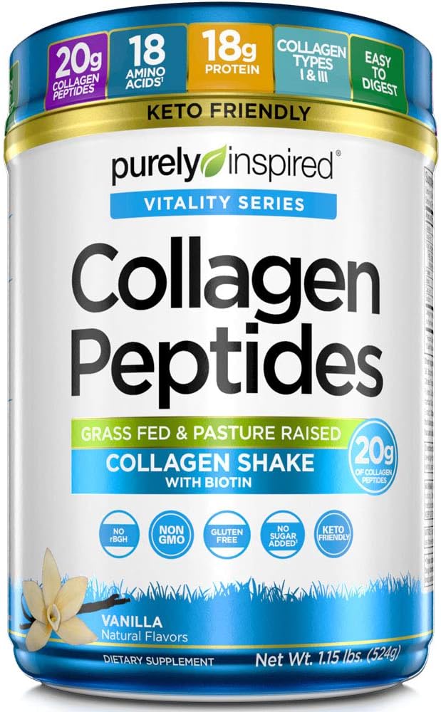Rein inspirierte Collagen Powder Collagen Peptides Powder | Collagen Supplements für Frauen und Männer | Collagen Protein Pulver mit Biotin | Keto Friendly & Non-GMO | Vanilla, 1,15 lbs (23 Servierungen)