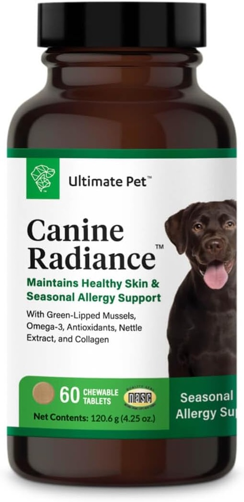 ULTIMATE PET NUTRITION Canine Radiance Skin Allergy Unterstützung Ergänzung für Hunde, Omega-3 Haut Hydration, Antioxidantien zu verhindern Juckreiz und Stärken Mantel, 60 Kautabletten