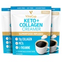 VitaCup Keto + Collagen Coffee Creamer Vanilla Flavor w/MCT, Collagen Protein, Coconut Water, L-Theanine für Keto Diät, Kaffee, Smoothies, & Shakes, Dairy-Free, Gluten-Free, Soy-Free, 3 Taschen, jeweils 10oz