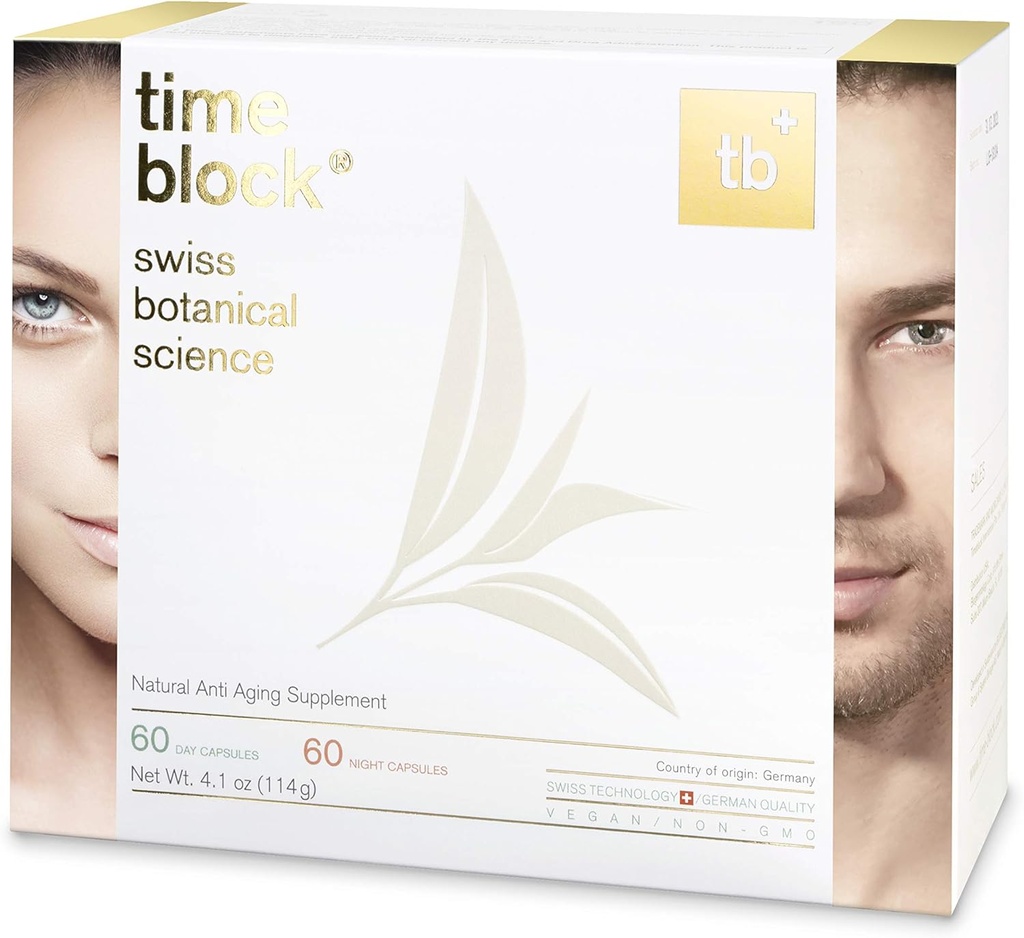 timeblock® Vital Anti Aging Nutrition von Swiss Botanical Science unterstützt DNA und Zellreparatur durch Verlängerung von Telomeren für Männer und Frauen Tägliche Energie Booster 100% Vegan und Non-GMO (60 Tage)