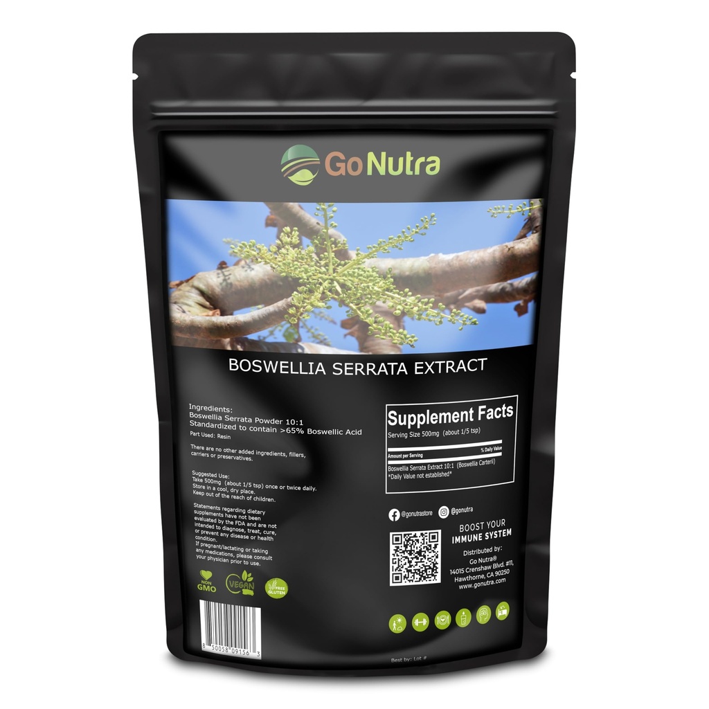 Go Nutra Boswellia Serrata Extrakt Pulver 10:1 Stärke 65% Boswellic Säure Frankincense Supplement Joint Support - 8 oz.