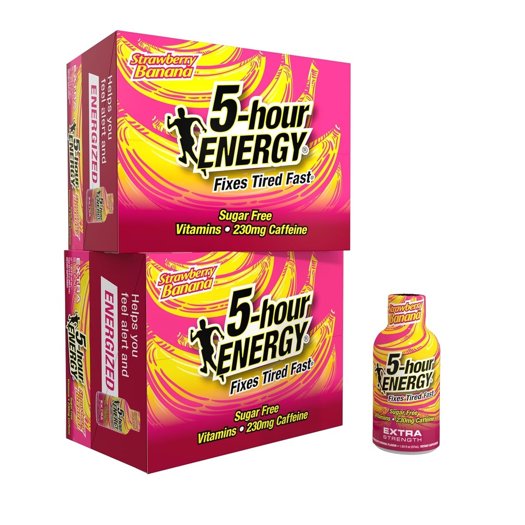 5-Stunden ENERGY Extra Strength Energy Shot, Erdbeer Banana Flavor (1.93 oz., 24 Count) Zuckerfreie & Zero Calories, B-Vitamins & Amino Acids, 230mg Koffeinierte Energie Schuß, Nahrungsergänzung