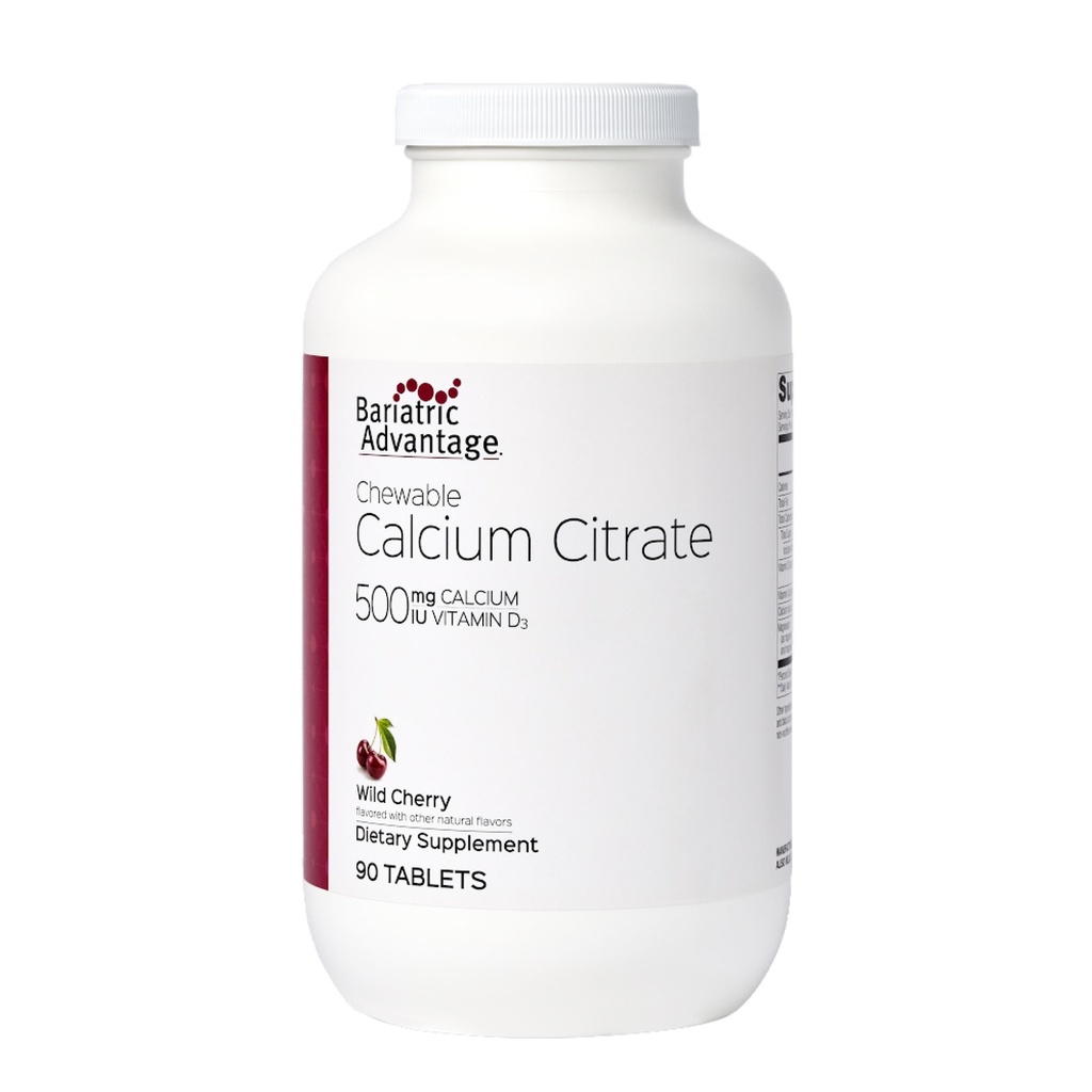 Bariatric Advantage Kalzium Citrat Kaubare 500mg mit Vitamin D3 für Bariatric Surgery Patienten einschließlich Magen Bypass und Hülse Gastrectomy, Low Sugar - Wild Cherry Flavor, 90 Count