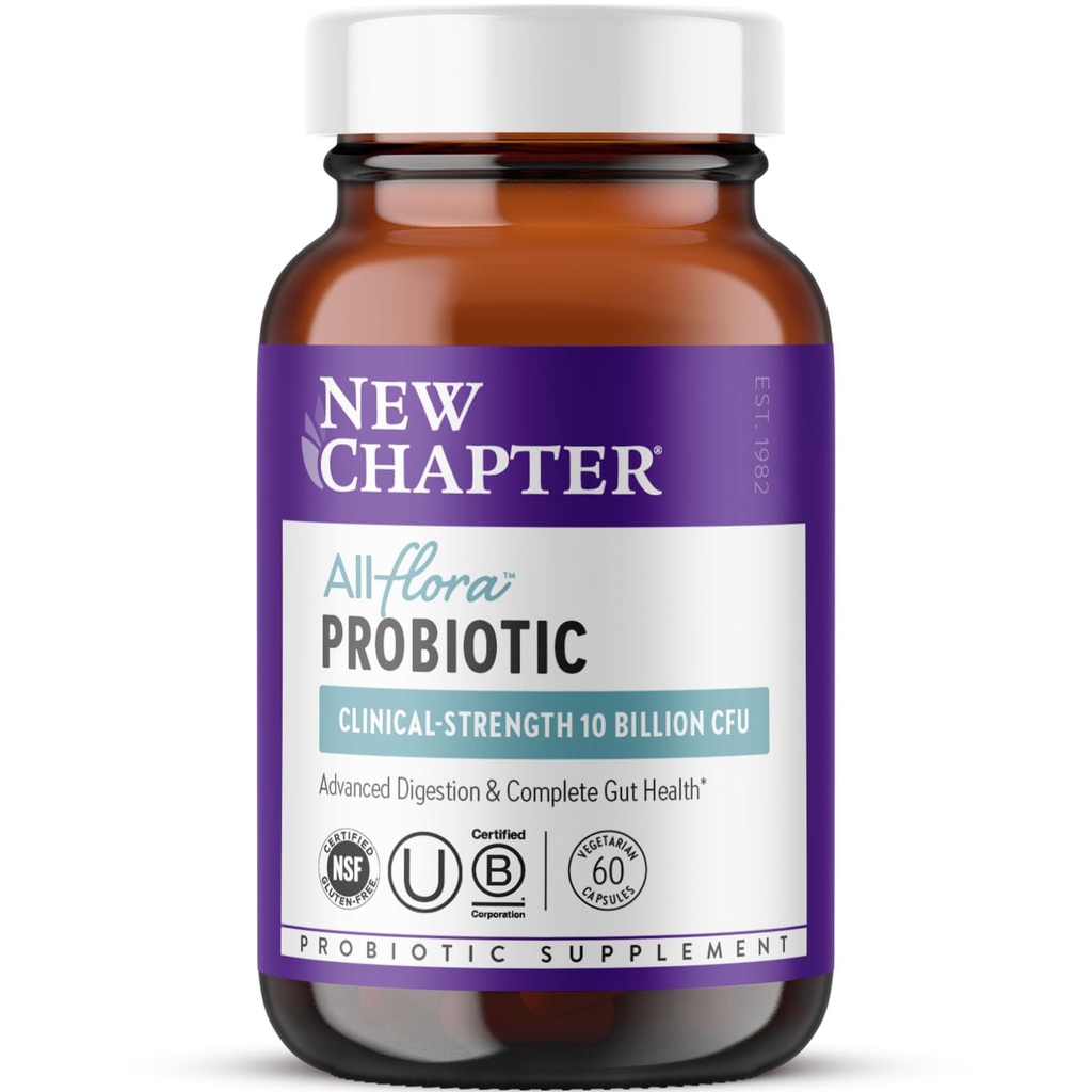 Neue Kapitel Probiotische All-Flora - 60 ct (2 Monate Versorgung) für Fortgeschrittene Verdauung & Vollständige Gut Gesundheit mit Präbiotika + Postbiotika, Klinisch untersuchte Strains, 100% Vegan, Non-GMO, Regal Stabil