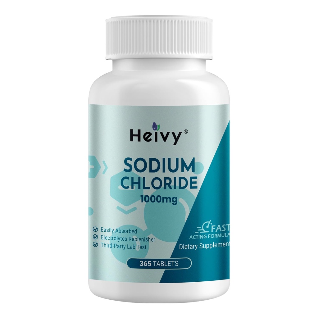 Heivy Natriumchlorid Tabletten 1000mg - reine Salztabletten, 365 Tabletten, Natriumchlorid, Non-GMO - Elektrolyt Balance und Hydration Support, Elektrolyte Replenisher Hydration Drink