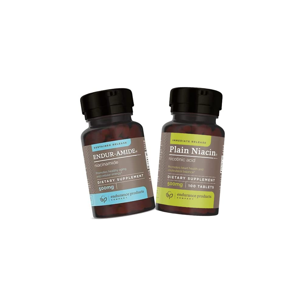 Endurance Products EPC Company NAD+ Niacinamid B3, Endur-Amide 500mg 200 Tabletten B3 Plain Niacin - 500mg Sofortfreigabe Vitamin B-3 mit Flush - Nicotinsäure 100 Tabletten