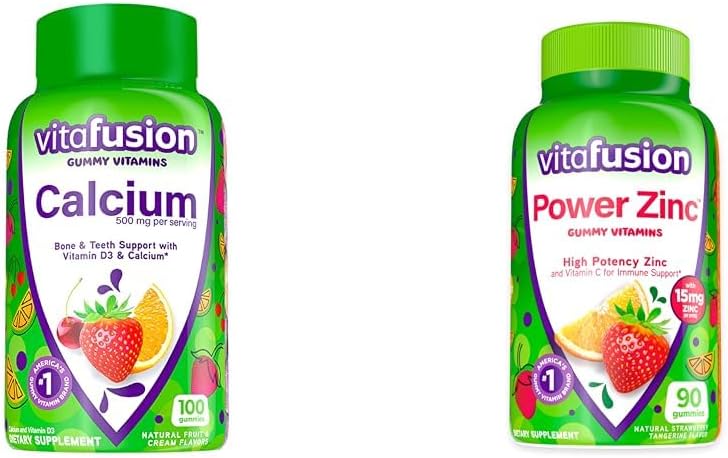 Vitafusion Calcium Gummy Vitamine für Knochenunterstützung, 100 Count & Power Zink Gummy Vitamine für Immununterstützung, 90 Count