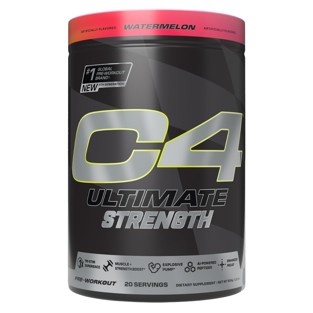 Cellucor C4 Ultimate Strength Pre Workout Powder - Tri-Stim Erfahrung 300mg Caffeine+TeaCrine+Dynamine - Kreatin & Beta-Alanin - Energie-Ergänzung für Männer & Frauen - Wassermelone, 20 Servierungen