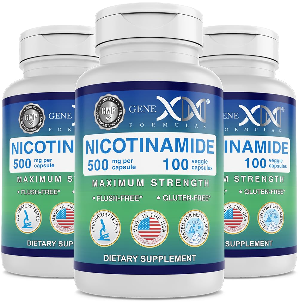 Genex Formeln Nicotinamid 500mg (3-Pack) Vitamin B3 Flush freie Niacin Kapseln für gesunde Haut - Niacinamid Ergänzung Pillen helfen Keratin und unterstützen Hautzellen Gesundheit & Energie (300 Kapseln)