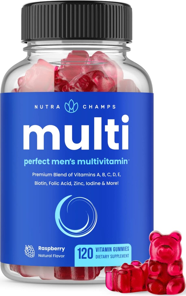 NutraChamps Multivitamin für Männer 14+ | Mens Multivitamin Gummis, 120 Count | Vitamine A, B, C, D, E, Biotin, Zink | Mens Gummy Multivitamins Supplement | Kaubare tägliche Multi Gummy Vitamine für Männer