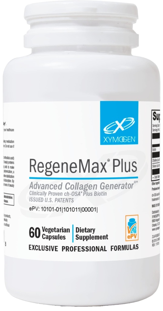XYMOGEN RegeneMax Plus - Fortgeschrittene Collagen-Ergänzungen mit biotin & klinisch getestet ch-OSA - Unterstützt Haut, Haar, Nägel & Knochen Gesundheit - Kollagen für Frauen & Männer (60 Kapseln)