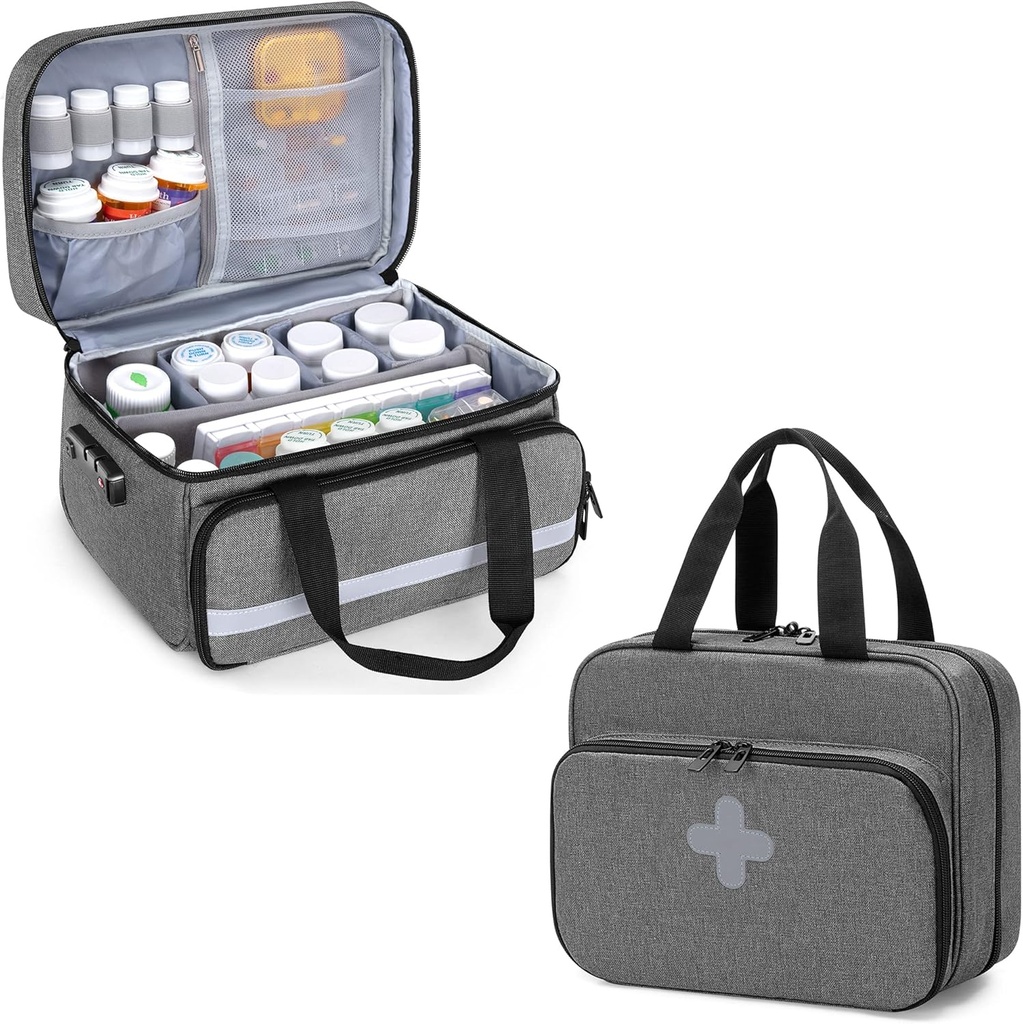 CURMIO Pill Bottle Organizer Tasche, medizinische Aufbewahrungstasche mit Schloss für verschreibungspflichtige Flaschen, Vitamine, medizinische Beilagen