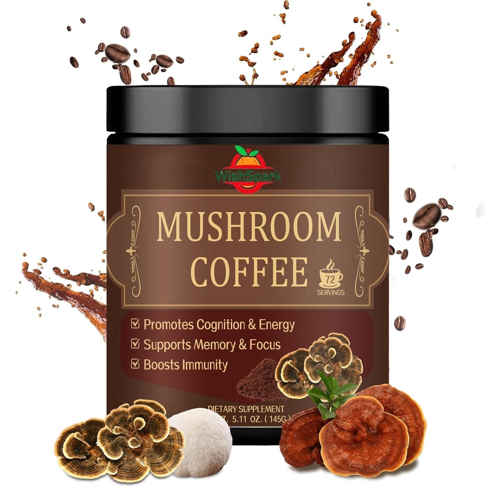 Pilz Kaffee - 5 Pilz Adaptogen Mix - Lion's Mane Mushroom, Reishi, Cordyceps, Chaga und Türkei Tail - Instant Pilz Kaffee für Gut Gesundheit, Immunität und Gehirn Boost-5.11 oz