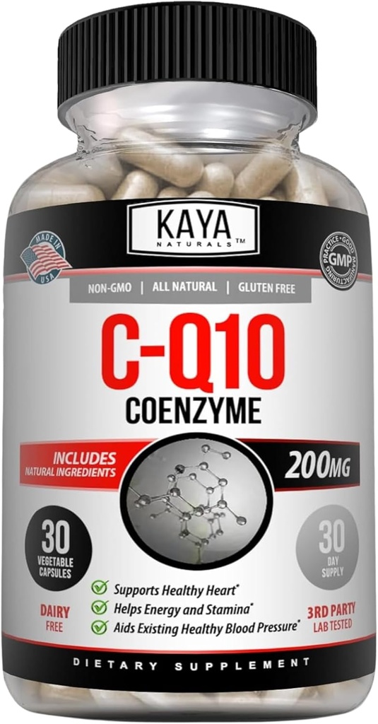 Kaya Naturals - CoQ10 Power Antioxidant Supplement - Hilfsmittel in Herzgesundheit und Immunfunktion - Restauriert tägliche Zell- und Energieproduktion - 30 Veggie Kapseln Co-Q10