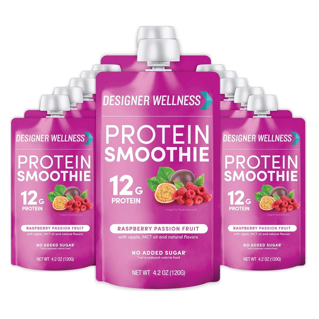 Designer Wellness Protein Smoothie, Real Fruit, 12g Protein, Low Carb, Zero Added Sugar, Gluten-Free, Non-GMO, Keine künstlichen Farben oder Flavors, Raspberry Passion Fruit, 12 Count