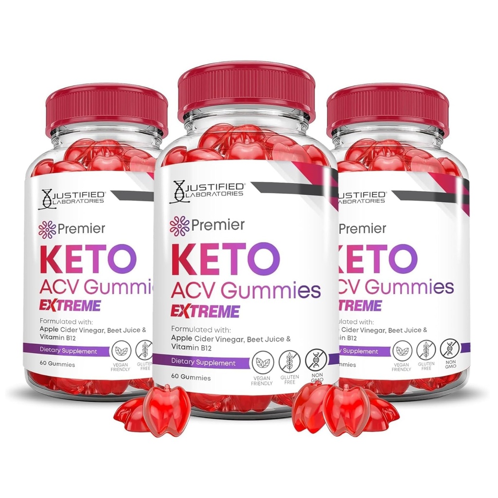 Justified Laboratories Premier Keto ACV Gummies Extreme (2000 mg) - 60 Count, Pack of 3 - Formulated with Apple Cider Vinegar, Folate & Vitamin B12 - Non-GMO, Vegan, Gluten Free - 90 Servings
