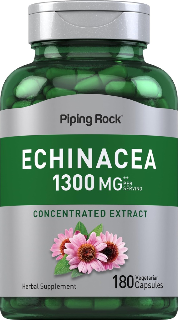 Piping Rock Echinacea Extrakt Kapseln 1300mg | 180 Count | Kräuterergänzung | Vegetarisch, Glutenfrei, Non-GMO
