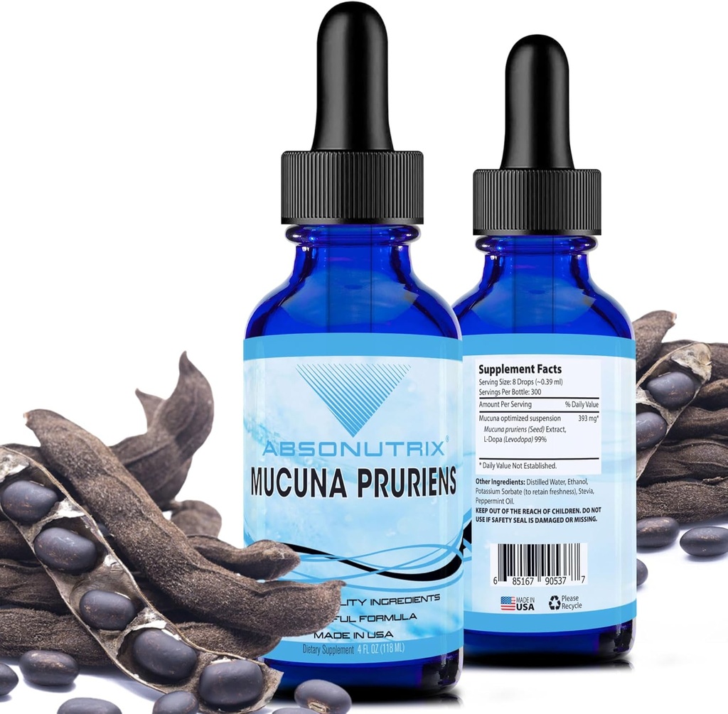 Absonutrix Mucuna Pruriens 393mg, 4 Oz Liquid, 300 Servierungen, Made in USA, Quick Absorption, Qualität Potent Ingredients, Third-Party Tested, Non-GMO, GMP Certified, Cruelty-Free Products