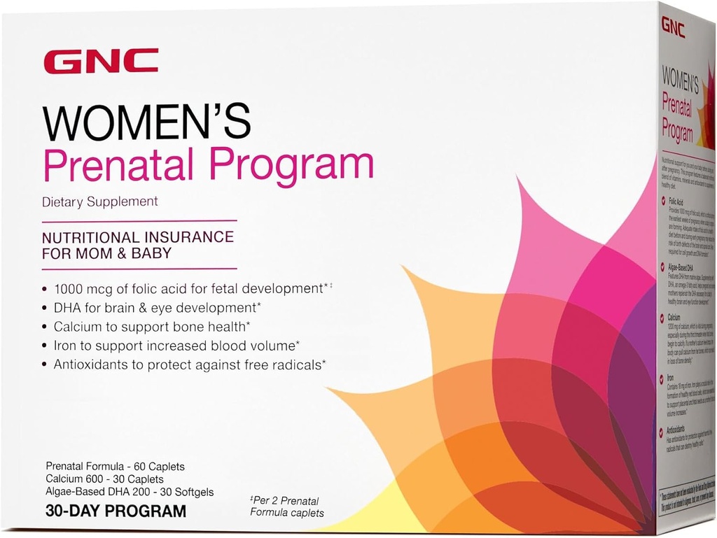 GNC Women's Prenatal Program, Daily Supplement System, unterstützt gesunde Entwicklung für Ihr Baby mit Zink & Eisen für Fetal Needs, Targeted Prenatal and Pregnancy Essentials, 30 Packs