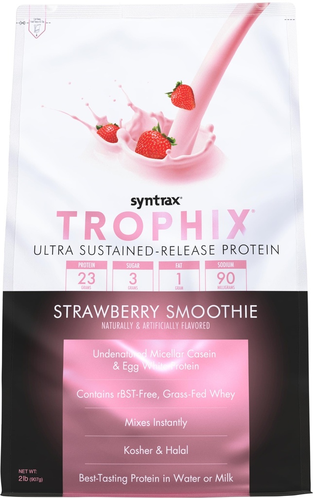 Syntrax Nutrition Trophix, Ultra Sustained-Release Protein Powder Blend, Erdbeer-Smoothie, 2 lbs.