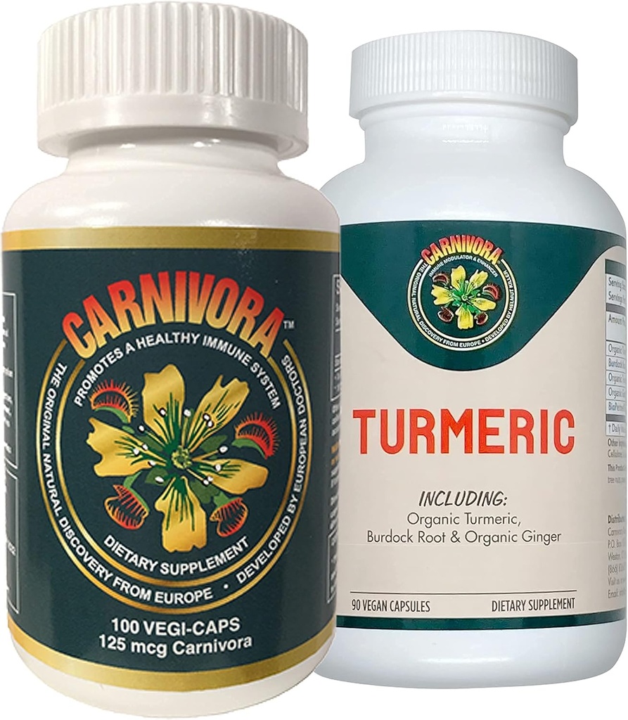 Carnivora Vegi Caps + Turmeric Combo - Immunsystem-Unterstützung mit Verstärkung für Gelenke und Verdauung (Bundle mit 1 Flasche Vegi-Caps und 1 Flasche Turmeric)
