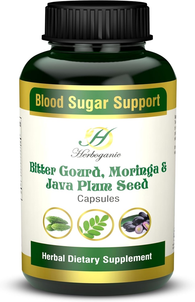 HERBOGANIC Bitter Gourd Moringa und Java Plum Seed Kapseln | 500mg |All Natural Detoxification | 60 Kapseln