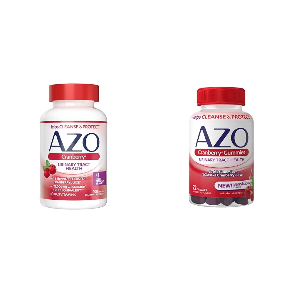 AZO Cranberry Urinary Tract Health Supplement Softgels & Gummis, 1 Softgel/Gummy = 1 Glas Cranberry Juice, Sugar Free, Non-GMO, 100 Softgels & 72 Gummis