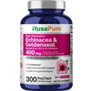 NusaPure Echinacea Goldenseal 200mg, (Extrakt 10:1, entspricht 2.000mg), 200mg, (Extrakt 4:1, entspricht 800mg) - 2800mg 300 Veggie Caps (Vegetarian, Non-GMO, Vegan)