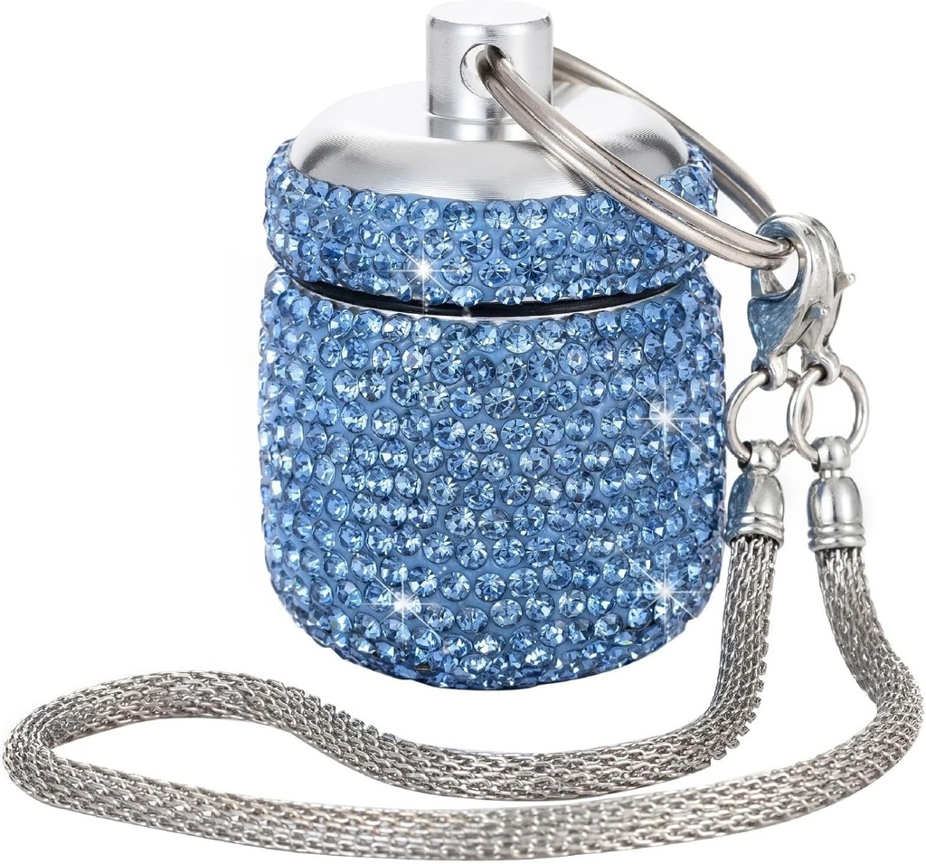 Bling Rhinestone Pill Bottle Organizer Daily Travel Pill Case Container Ring Halter Kleine Medizin Halter Box für Vitamin Supplement Gum mit Keychain(Light Blue)