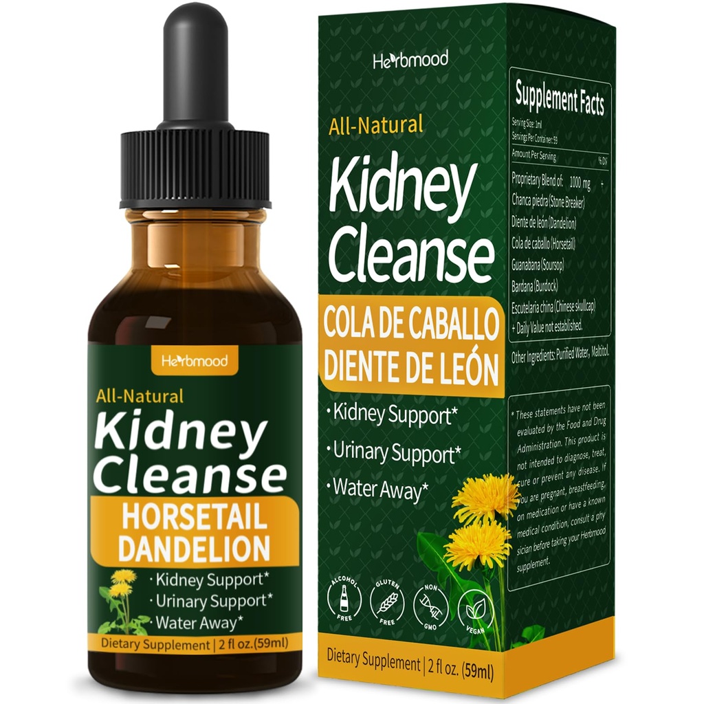 Kidney Cleanse Drops, Gotas de Chanca Piedra para Los riñones con Cola de Caballo y Diente de Leon for Water Away & Edema Relief. Nature Herbal Extract Liquid for Kidney Cleanse Detox &. 2oz