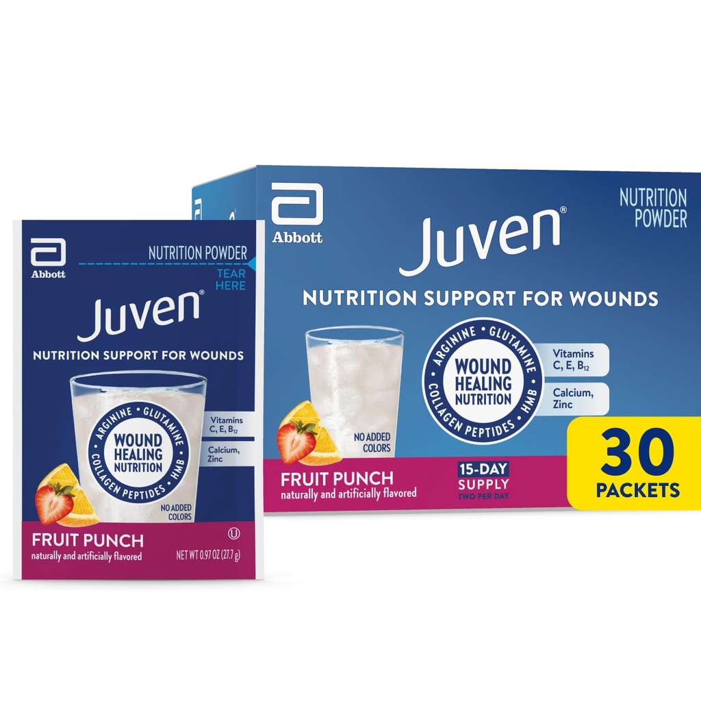 Juven Therapeutic Nutrition Drink Powder inklusive Collagen Peptide, Aminosäuren und HMB für Wound Healing Support, Fruit Punch, 30 Pakete