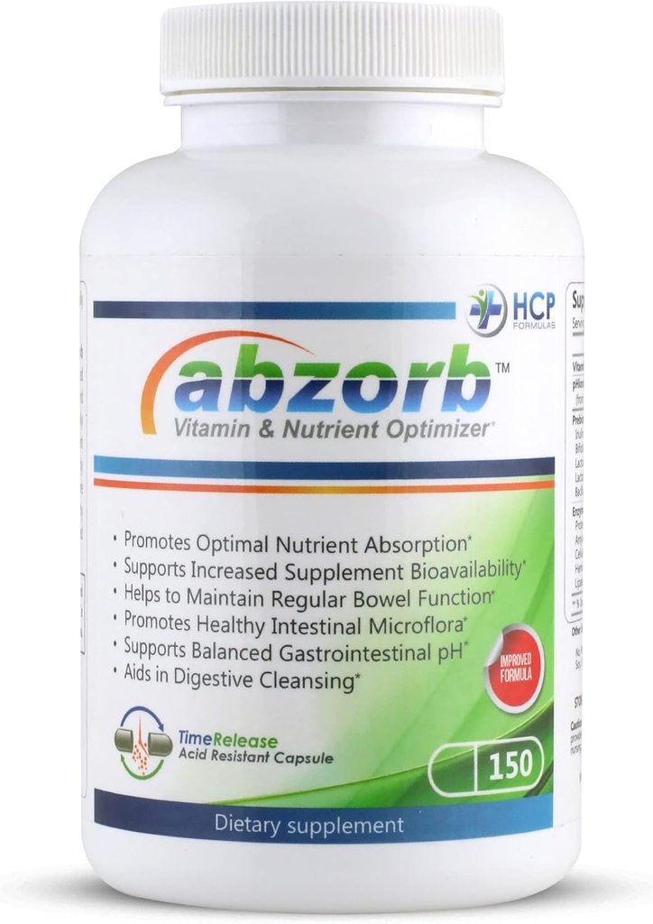 Abzorb - Vitamin & Nährstoff-Optimizer - Verdauungsenzyme, Probiotika, & Magnesiumoxid-Komplex - Balance Intestinal Flora - Gut Health & Bowel Support - Nahrungsergänzung - 150 Caps