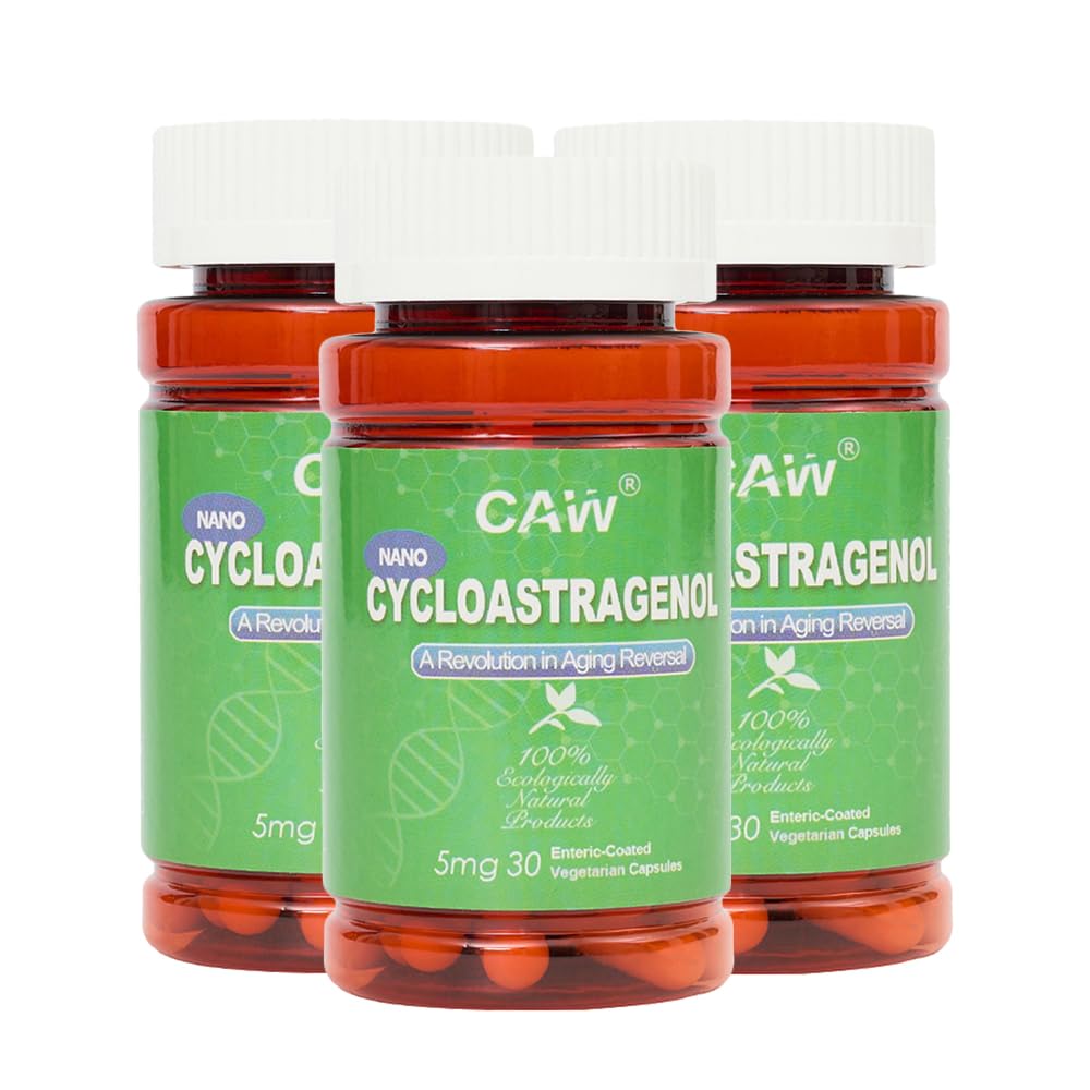 CAW Nano Cycloastragenol 98% 5mg 30 Caps | Anti-Aging Telomere Plus | Non-GMO, Made in USA | Better Absorption | Enteric-Coated Vegetarische Kapseln 3 Flaschen