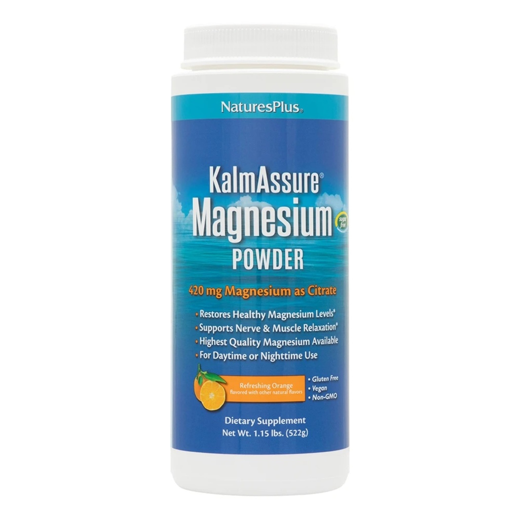 NaturesPlus KalmAssure Magnesium Powder - 1,15 lb - Orange Flavor - Unterstützt Nerve und Muskelentspannung - Non-GMO, Glutenfrei, Vegan - 60 Servietten