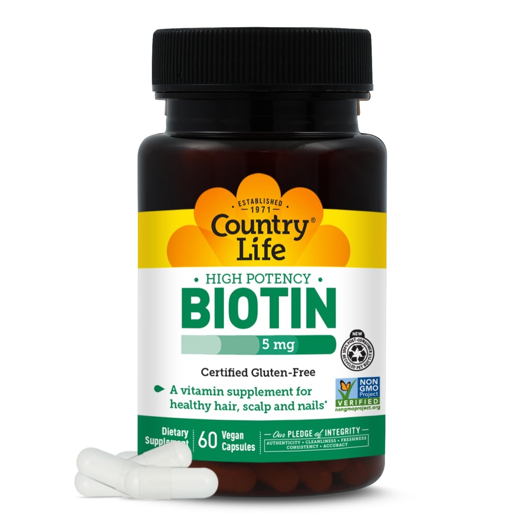 Country Life - Biotin High Potency, 5 mg - 60 Vegan Kapseln