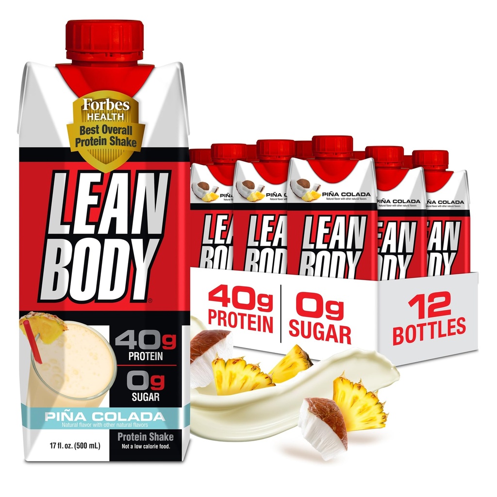 Lean Body Ready-to-Drink Pina Colada Protein Shake, 40g Protein, Whey Blend, 0 Zucker, Glutenfrei, 22 Vitamine & Minerals, 17 Fl Oz (Pack von 12)