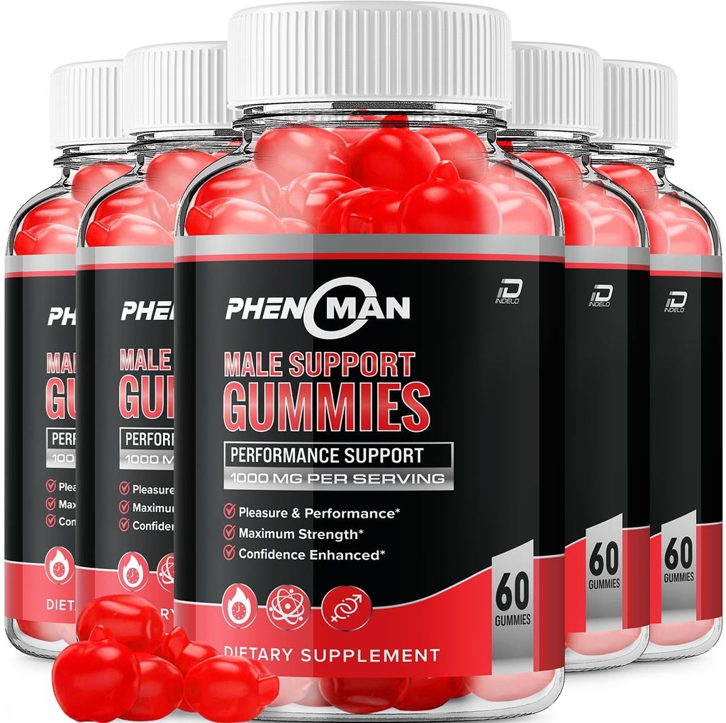 Phenoman für Herren Gummies – Pheno Man Max Performance, Phenoman Advanced Formula, Extra Strength Natural Supplement für Muskelwachstum und Gesamtgesundheit Unterstützung und Bewertungen (5 Pack – 300 Gummis)