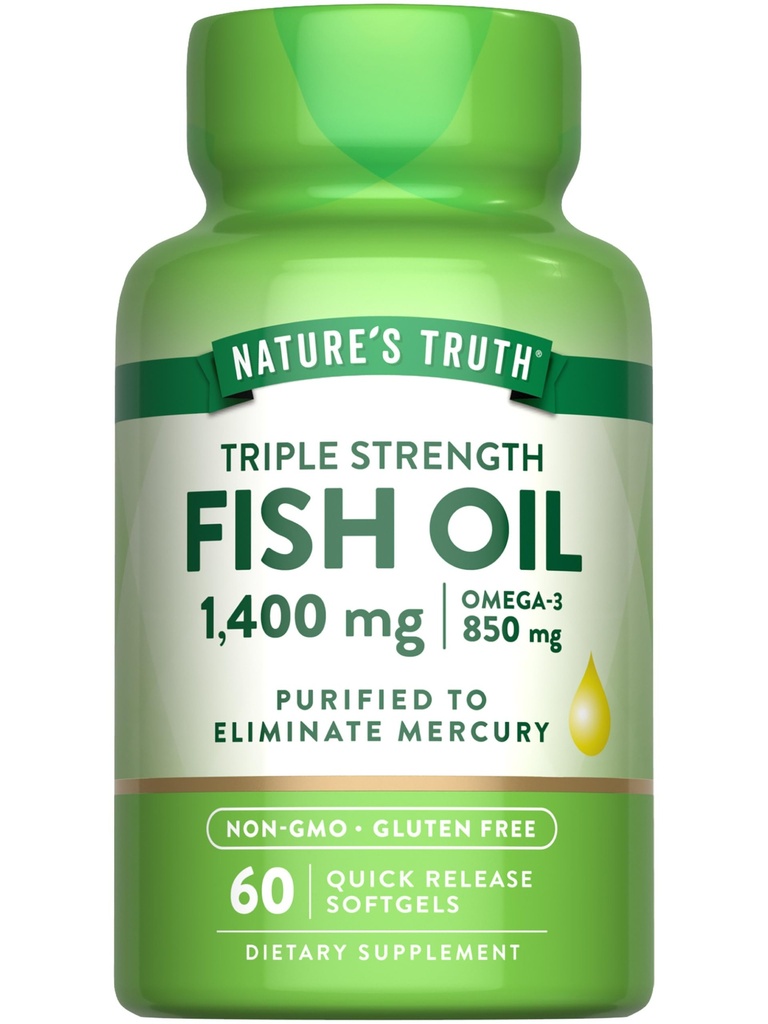 Dreifache Stärke Fischöl 1400 mg | 850 mg Omega-3 | 60 Softgels | Nicht-GVO & Glutenfrei