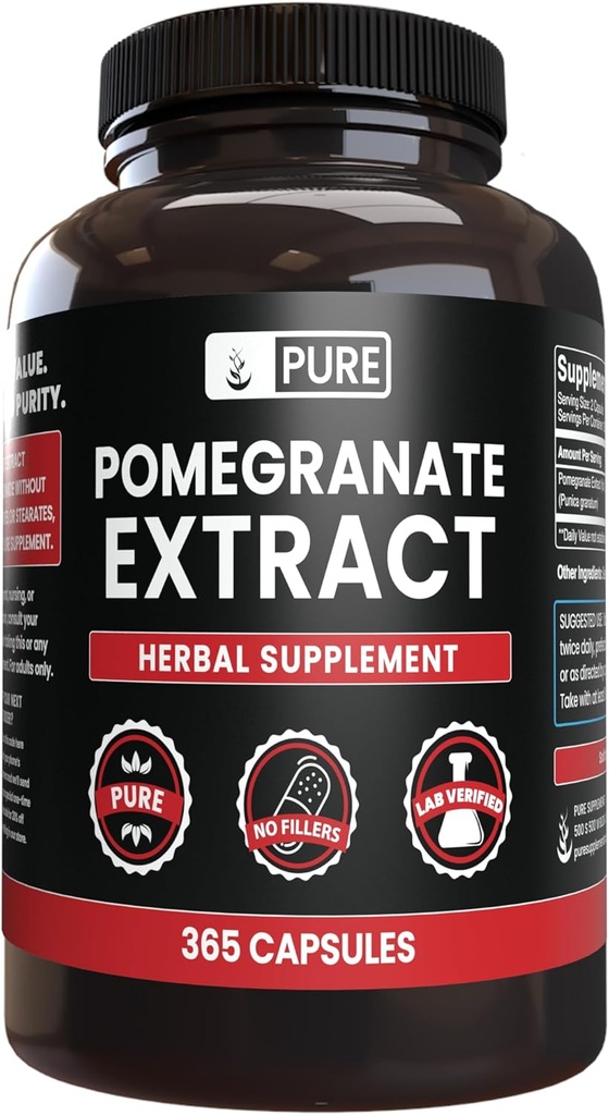 Pure Original Zutaten Granatapfelextrakt keine Magnesium- oder Reisfüller, Immer rein, Lab Verifiziert (365 Kapseln)